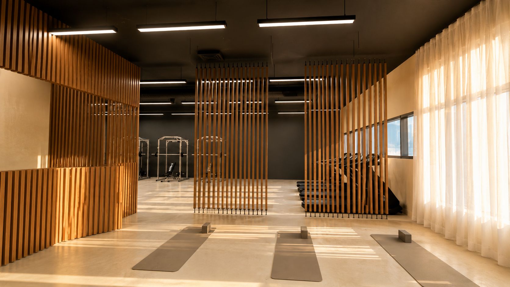 The new training floor at Cassells Fitness, with racks behind timber screens