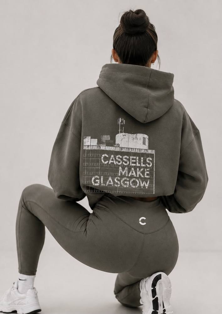 Cassells Make Glasgow Hoodie, washed charcoal, back print