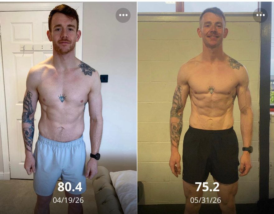 Shred Project member, before and after: 80.4kg → 75.2kg over 6 weeks